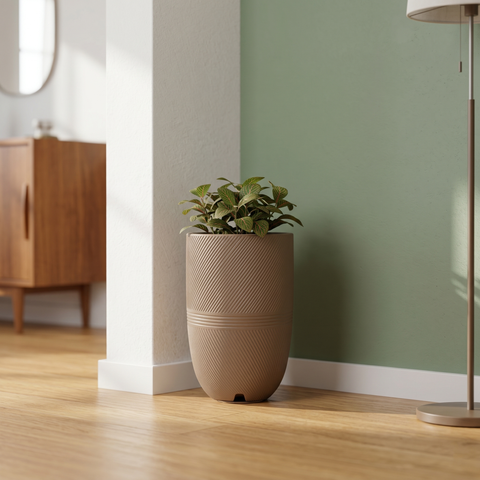 Macetero Argos 28cm H57cm Polietileno Alta Densidad, incluye plato, sin planta