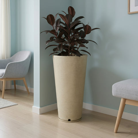 Macetero Genebra Ø40cm H80cm Polietileno Alta Densidad, incluye plato, sin planta