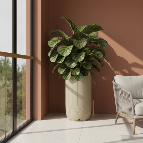 Macetero Valencia Ø41cm H75cm Polietileno Alta Densidad, incluye plato, sin planta