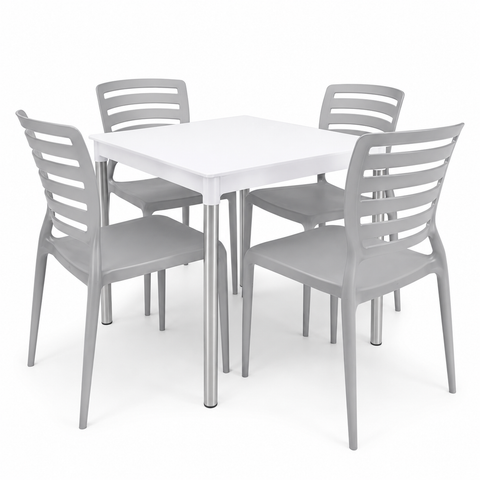 - Set 6:     Mesa Diana Blanca con Silla Sofia Gris Claro Respaldar Horizontal